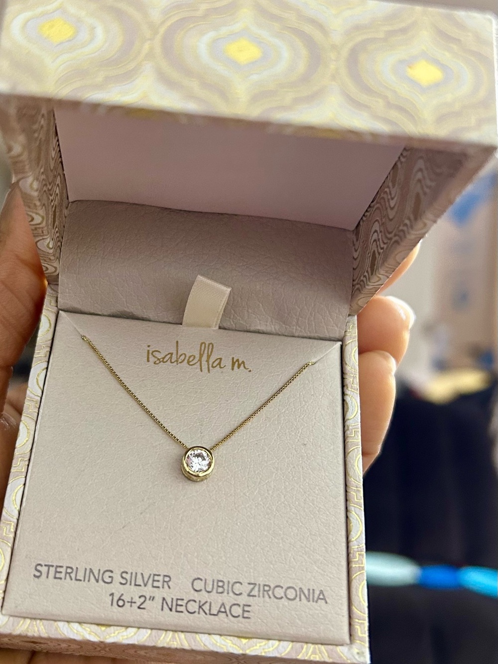 Abella Gold Necklace with Clear Cubic Zirconia Bezel Pendant